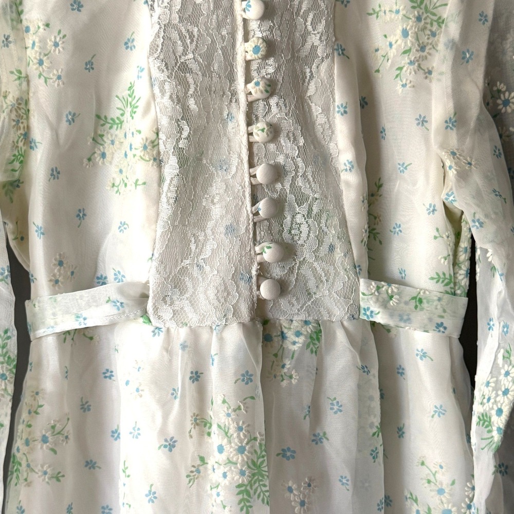 Pussycat Carla Jane Vintage 70s Victorian Prairie Floral Lace Maxi Dress,Cream,S - Picture 5 of 12